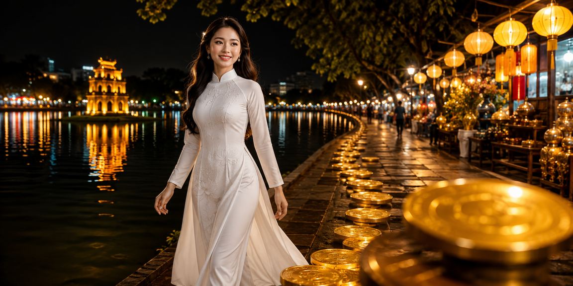 Người phụ nữ Hà Nội mặc áo dài sử dụng điện thoại để đăng nhập cá cược trực tuyến