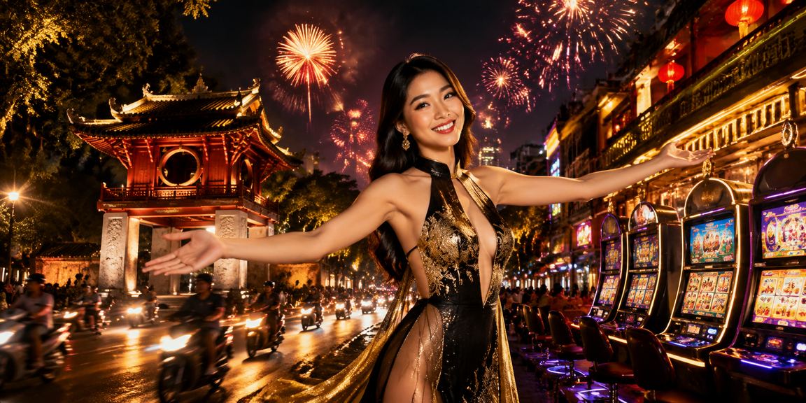 Màn hình neon slot game Hà Nội về đêm – trải nghiệm giải trí trực tuyến tại 735