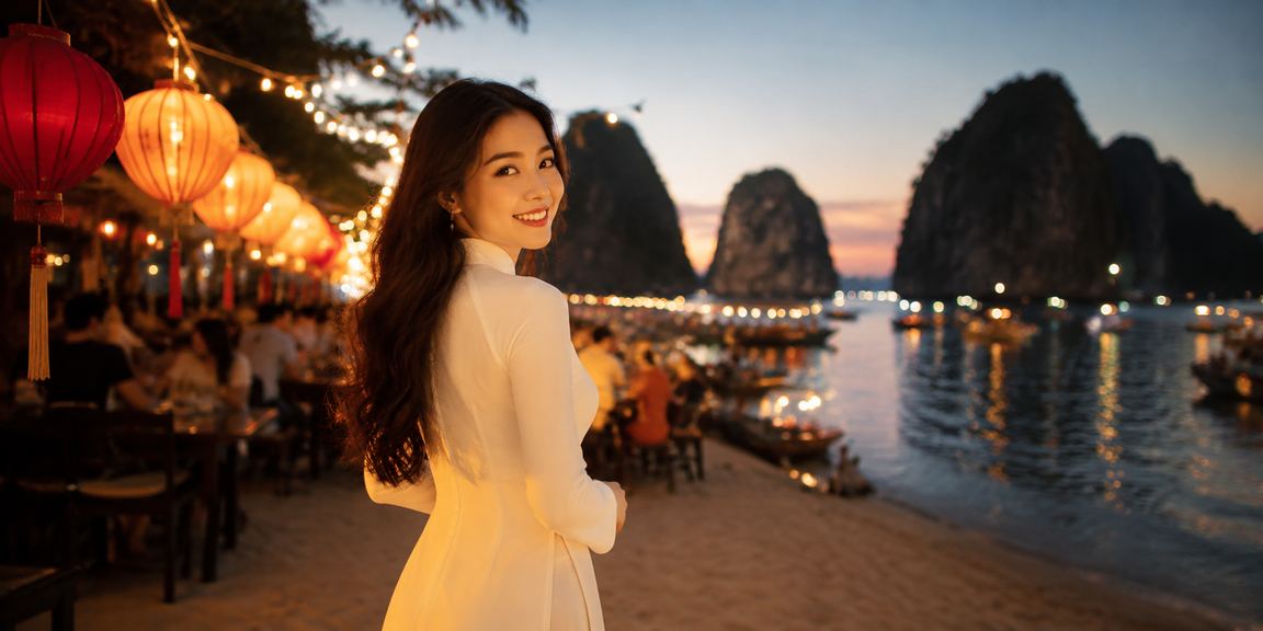 Cô gái mặc áo dài Hội An tham gia trò chơi bài tại sự kiện giải thưởng casino trực tuyến