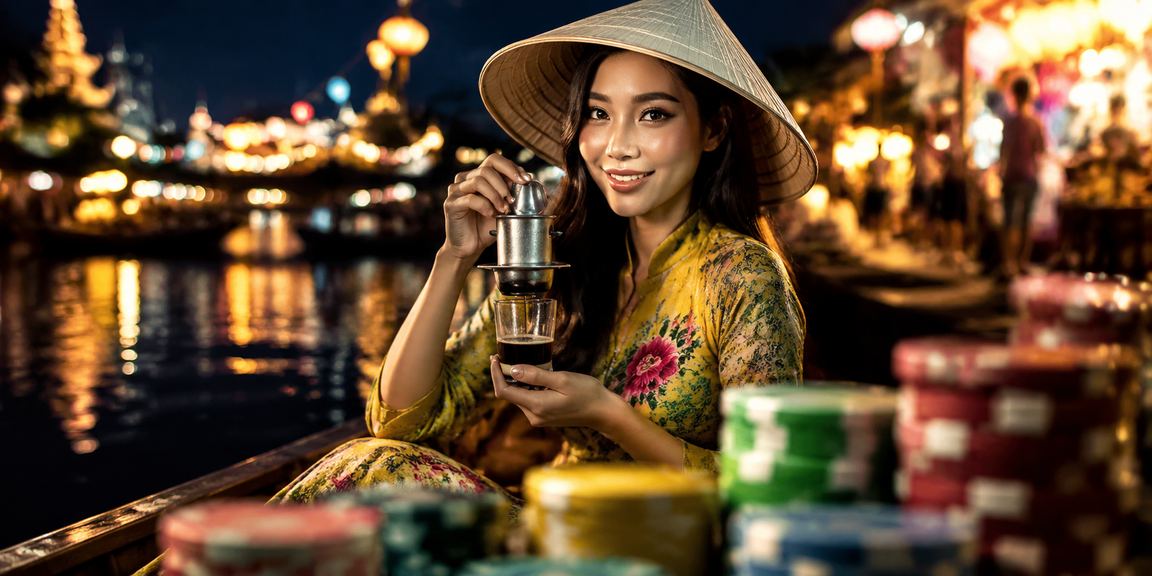 Người đàn ông uống cà phê tại Ninh Bình vừa xem kết quả xổ số và thông tin ưu đãi trên máy tính bảng