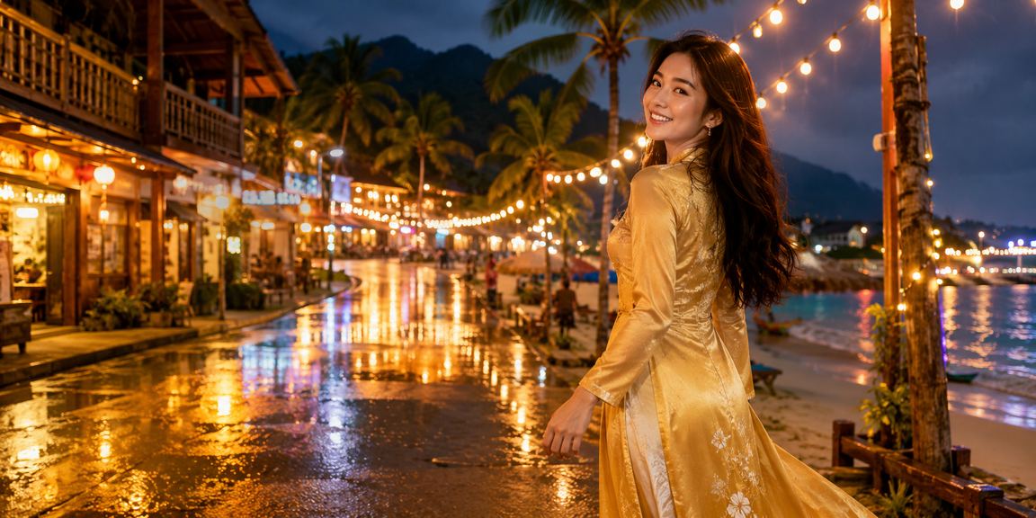 Cô gái mặc áo dài truyền thống Việt Nam tại Sa Pa đang kiểm tra thông tin thưởng nạp tiền trên điện thoại